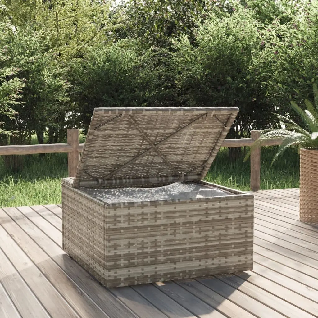 Garden Footrest Ottoman Outdoor Seating Storage Cushion Grey Poly Rattan 55x55x30cm