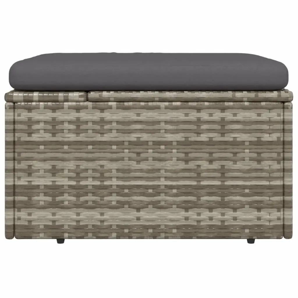 Garden Footrest Ottoman Outdoor Seating Storage Cushion Grey Poly Rattan 55x55x30cm