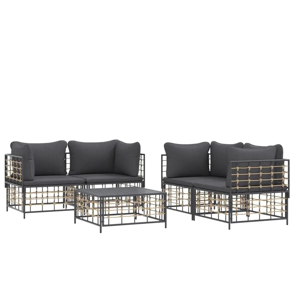 5 Piece Outdoor Garden Lounge Set Weather Resistant Poly Rattan Sofa with Cushions Anthracite