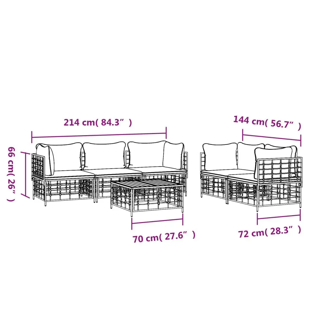 6 Piece Garden Lounge Set with Cushions Outdoor Seating Patio Furniture