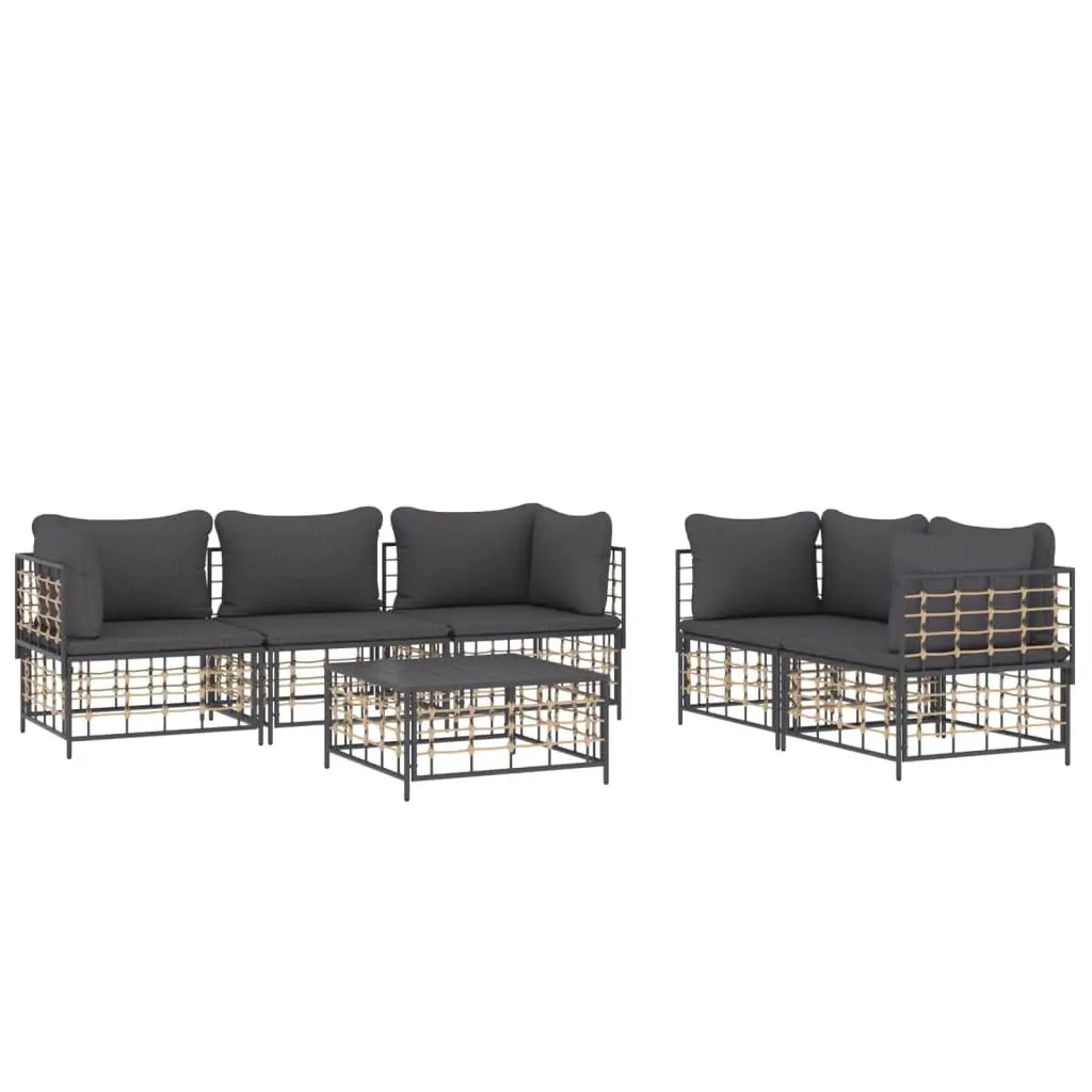 6 Piece Garden Lounge Set Modular Anthracite Poly Rattan Outdoor Seating with Cushions