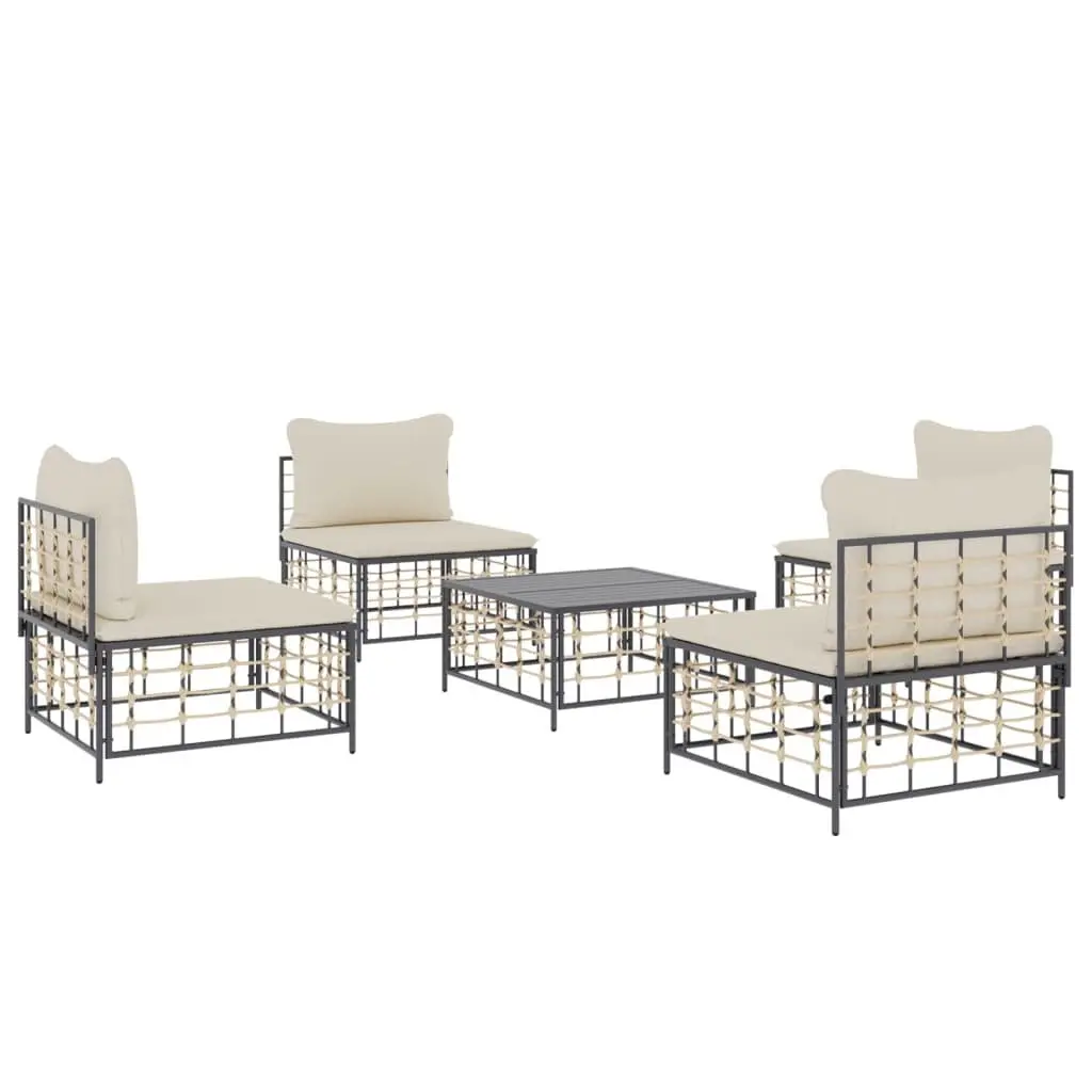 5 Piece Modular Outdoor Lounge Set Poly Rattan Furniture with Cushions Anthracite