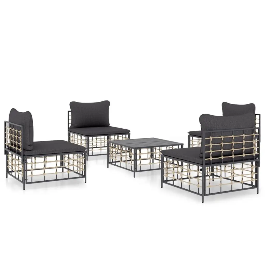 Outdoor Garden Lounge Set 5 Piece Poly Rattan Patio Furniture with Cushions