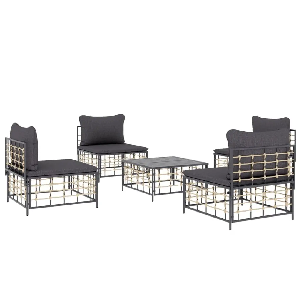 Outdoor Garden Lounge Set 5 Piece Poly Rattan Patio Furniture with Cushions