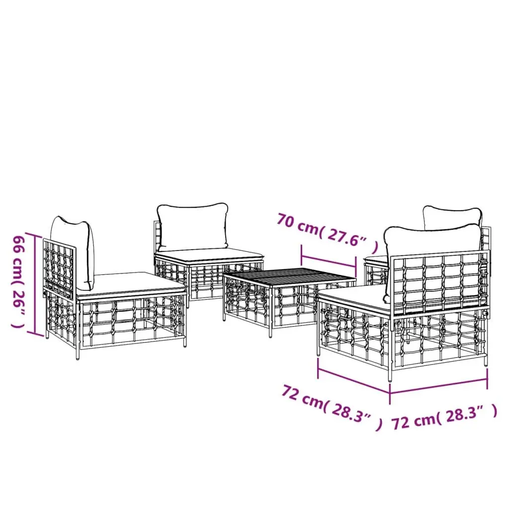 Outdoor Garden Lounge Set 5 Piece Poly Rattan Patio Furniture with Cushions
