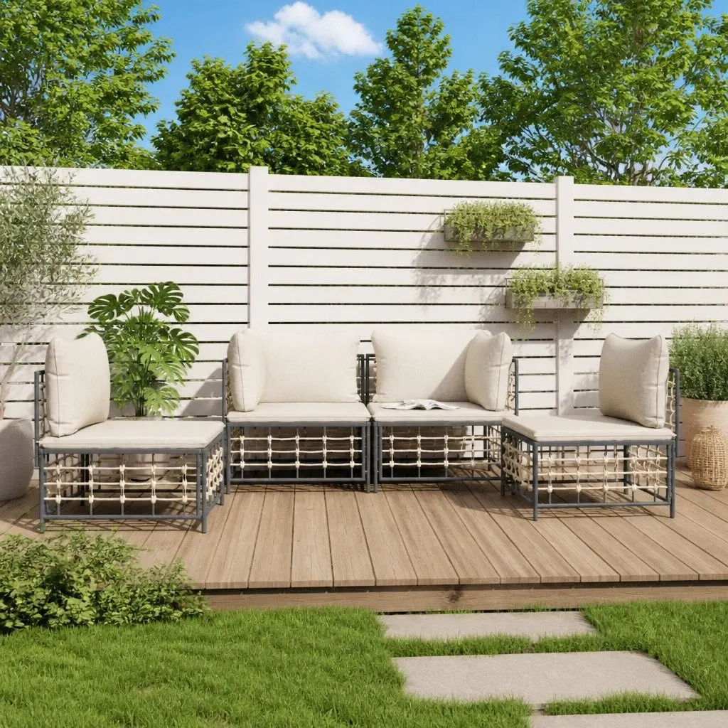 Outdoor Lounge Set 4 Piece Garden Furniture with Cushions Anthracite Poly Rattan