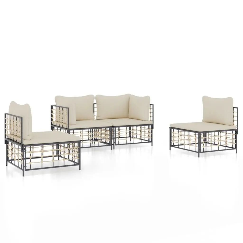 Outdoor Lounge Set 4 Piece Garden Furniture with Cushions Anthracite Poly Rattan