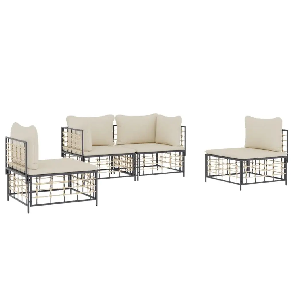 Outdoor Lounge Set 4 Piece Garden Furniture with Cushions Anthracite Poly Rattan