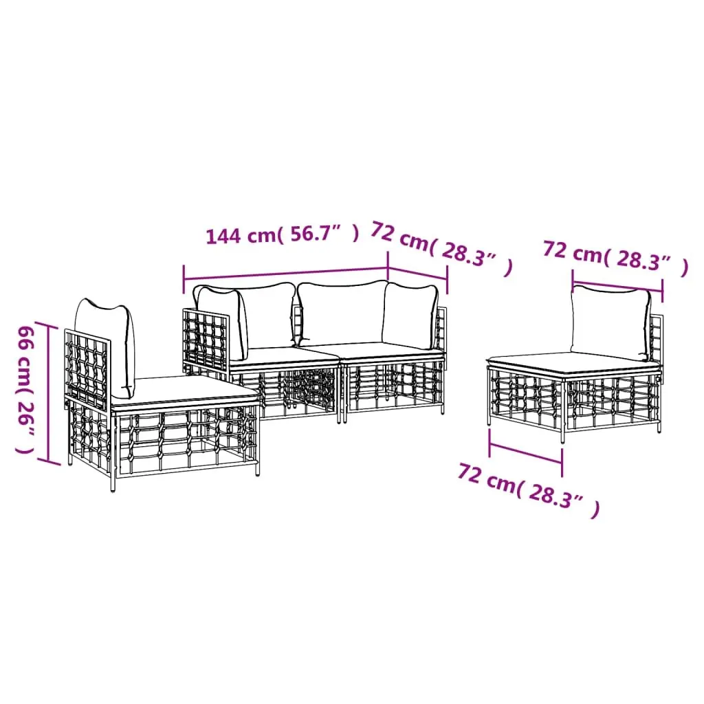 Outdoor Lounge Set 4 Piece Garden Furniture with Cushions Anthracite Poly Rattan
