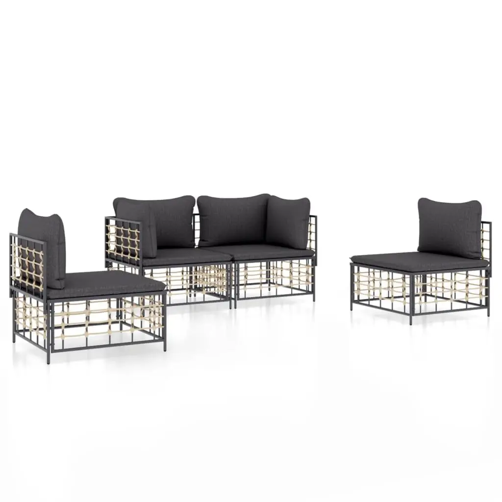 Garden Lounge Set Outdoor Sofa Cushions 4 Piece Anthracite Poly Rattan