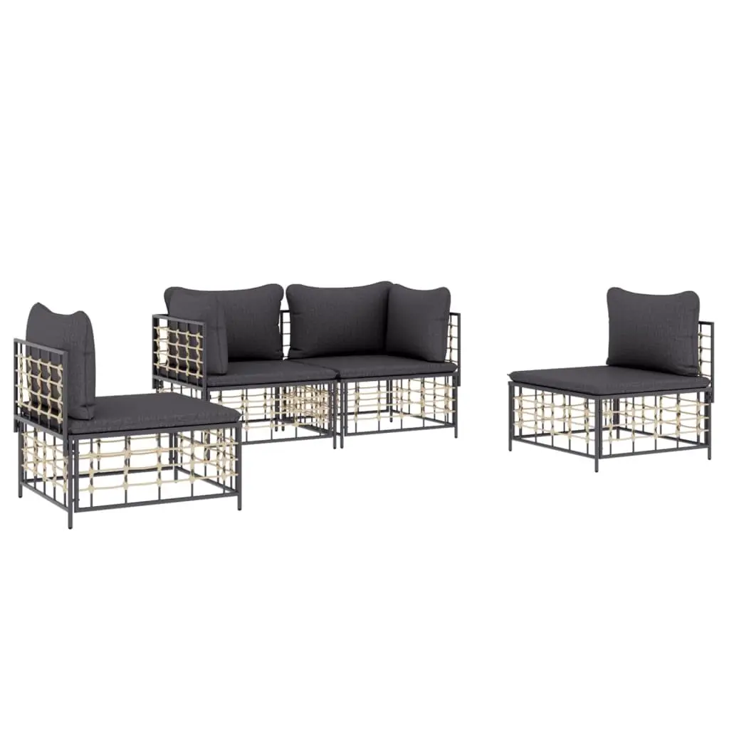 Garden Lounge Set Outdoor Sofa Cushions 4 Piece Anthracite Poly Rattan