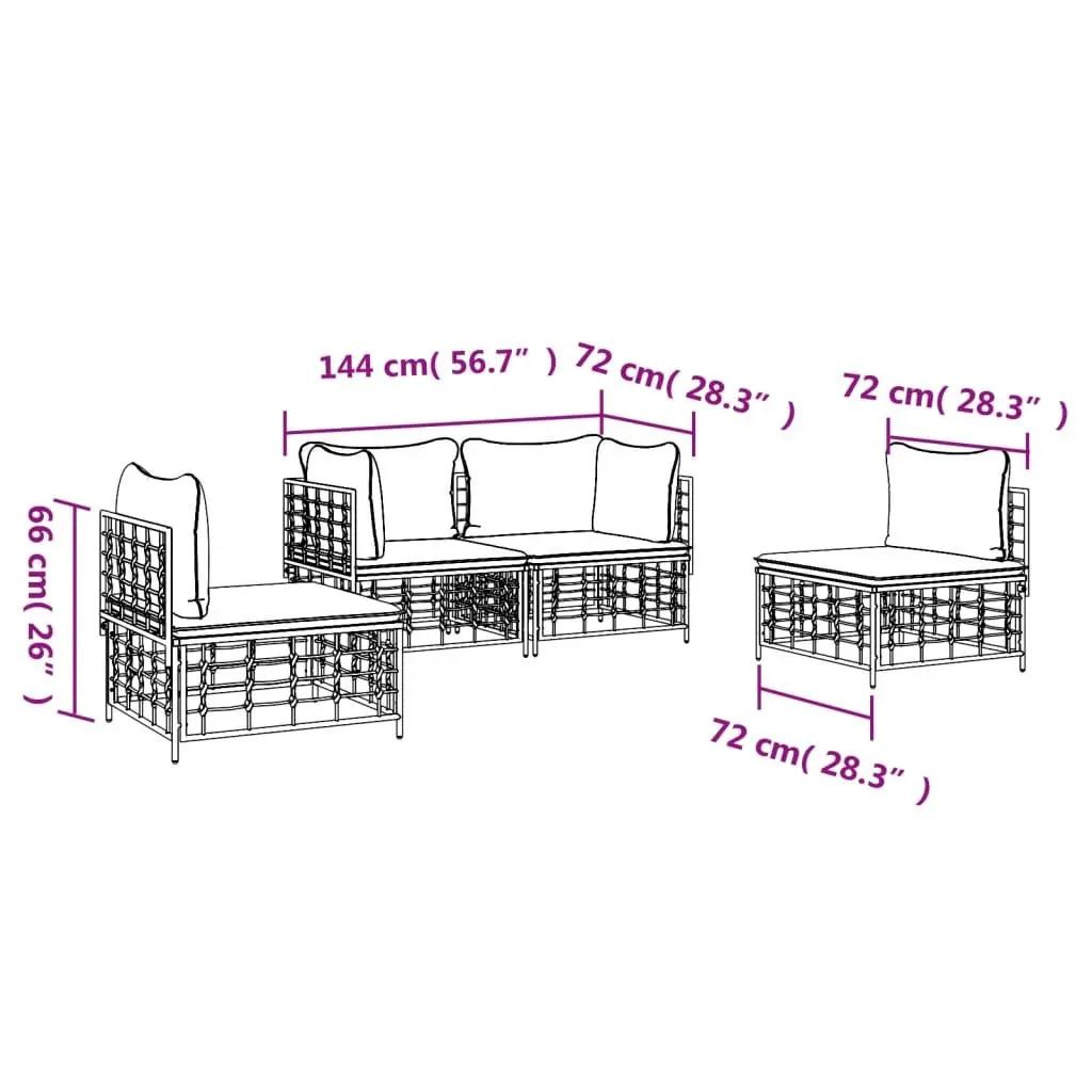 Garden Lounge Set Outdoor Sofa Cushions 4 Piece Anthracite Poly Rattan