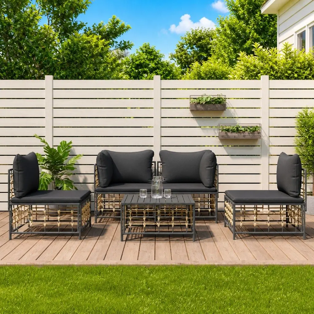 5 Piece Garden Lounge Set Anthracite Poly Rattan Outdoor Furniture with Cushions