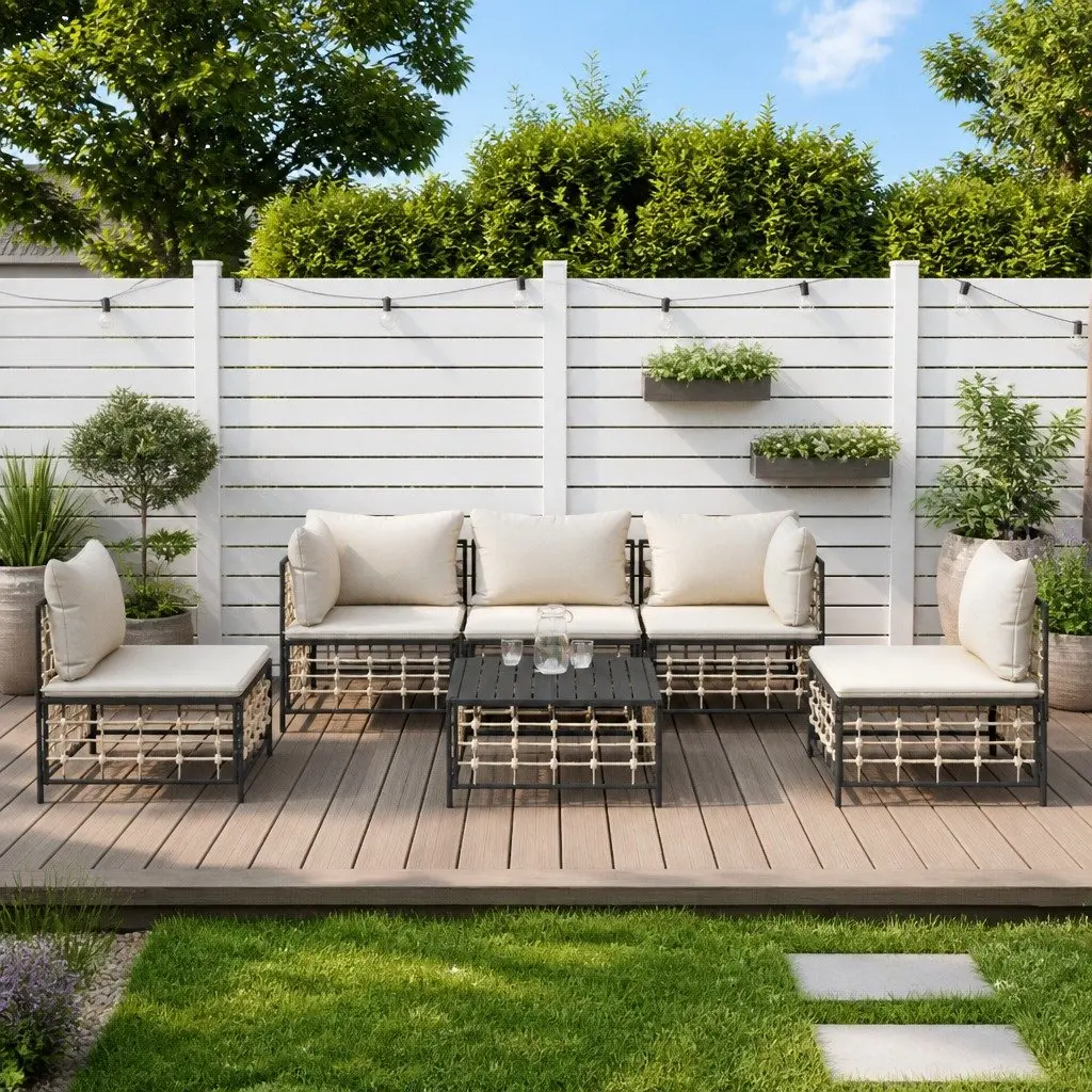6 Piece Garden Lounge Set Outdoor Furniture Poly Rattan with Cushions Anthracite