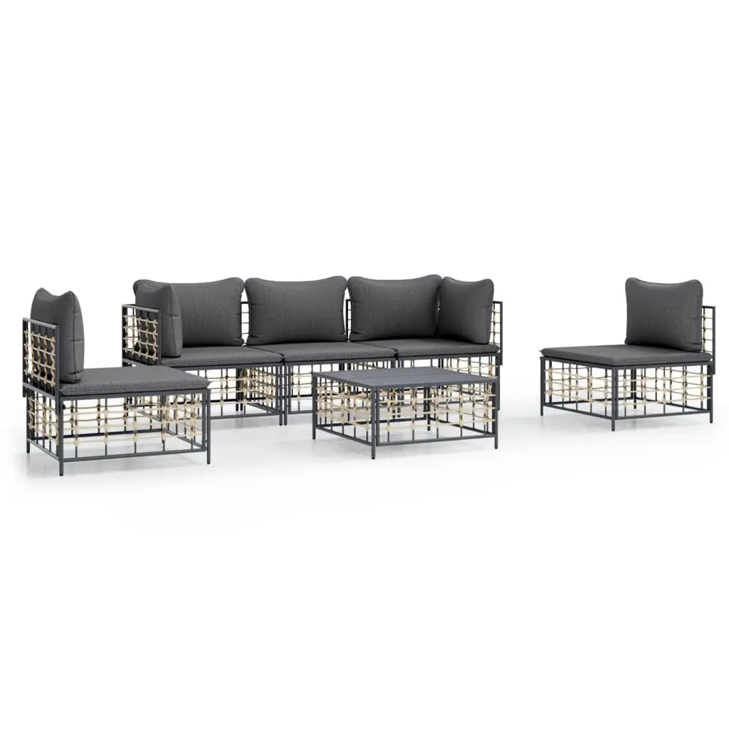6 Piece Garden Lounge Set Anthracite Poly Rattan with Cushions