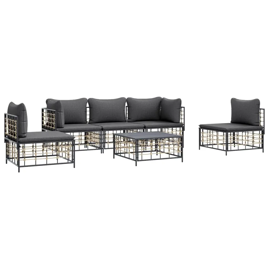 6 Piece Garden Lounge Set Anthracite Poly Rattan with Cushions