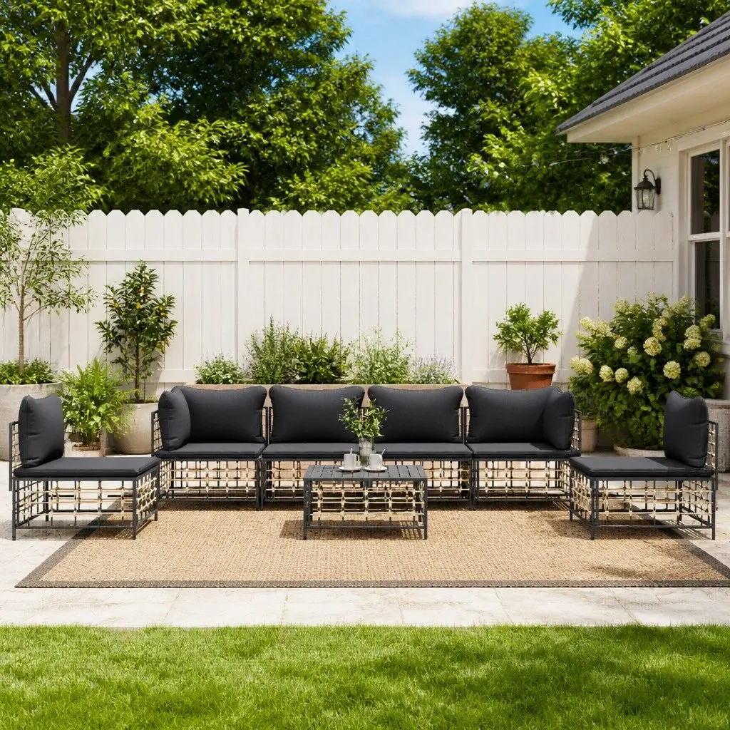 Outdoor Sofa Set Anthracite Poly Rattan 7 Piece with Thick Cushions