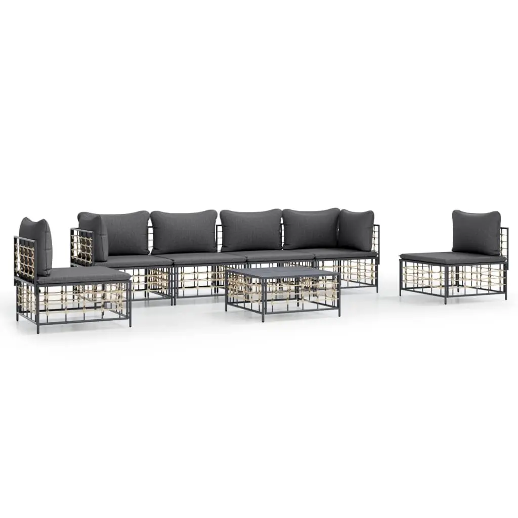 Outdoor Sofa Set Anthracite Poly Rattan 7 Piece with Thick Cushions