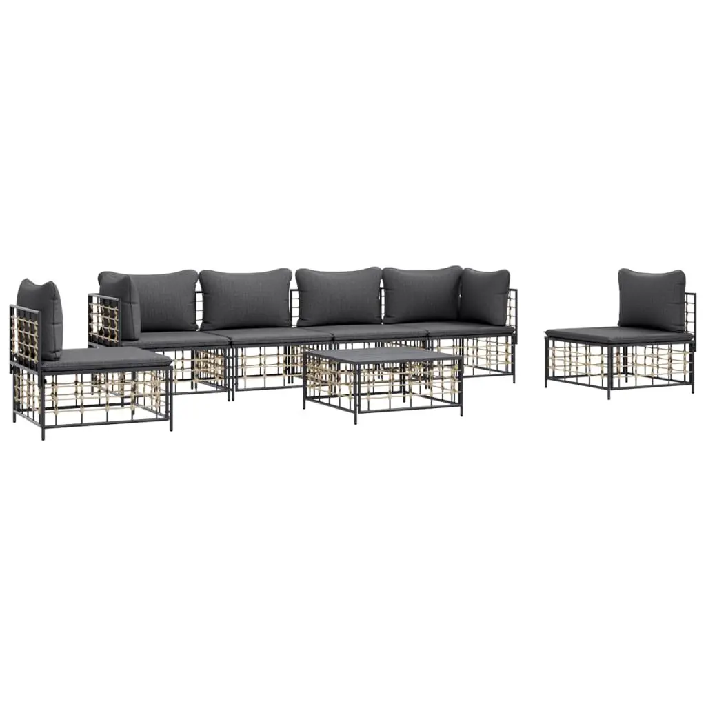 Outdoor Sofa Set Anthracite Poly Rattan 7 Piece with Thick Cushions