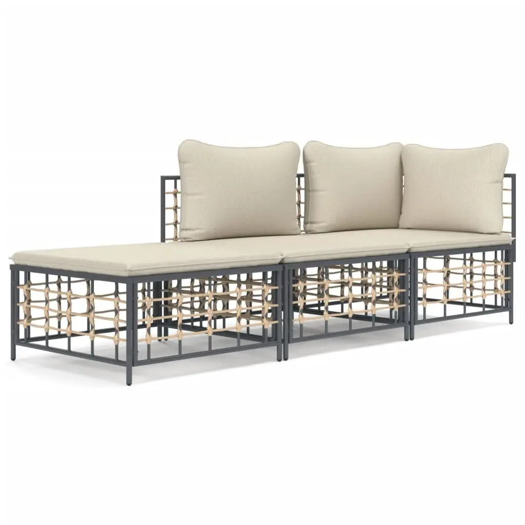 Outdoor Lounge Set Modular Poly Rattan Sofa 3 Piece with Cushions
