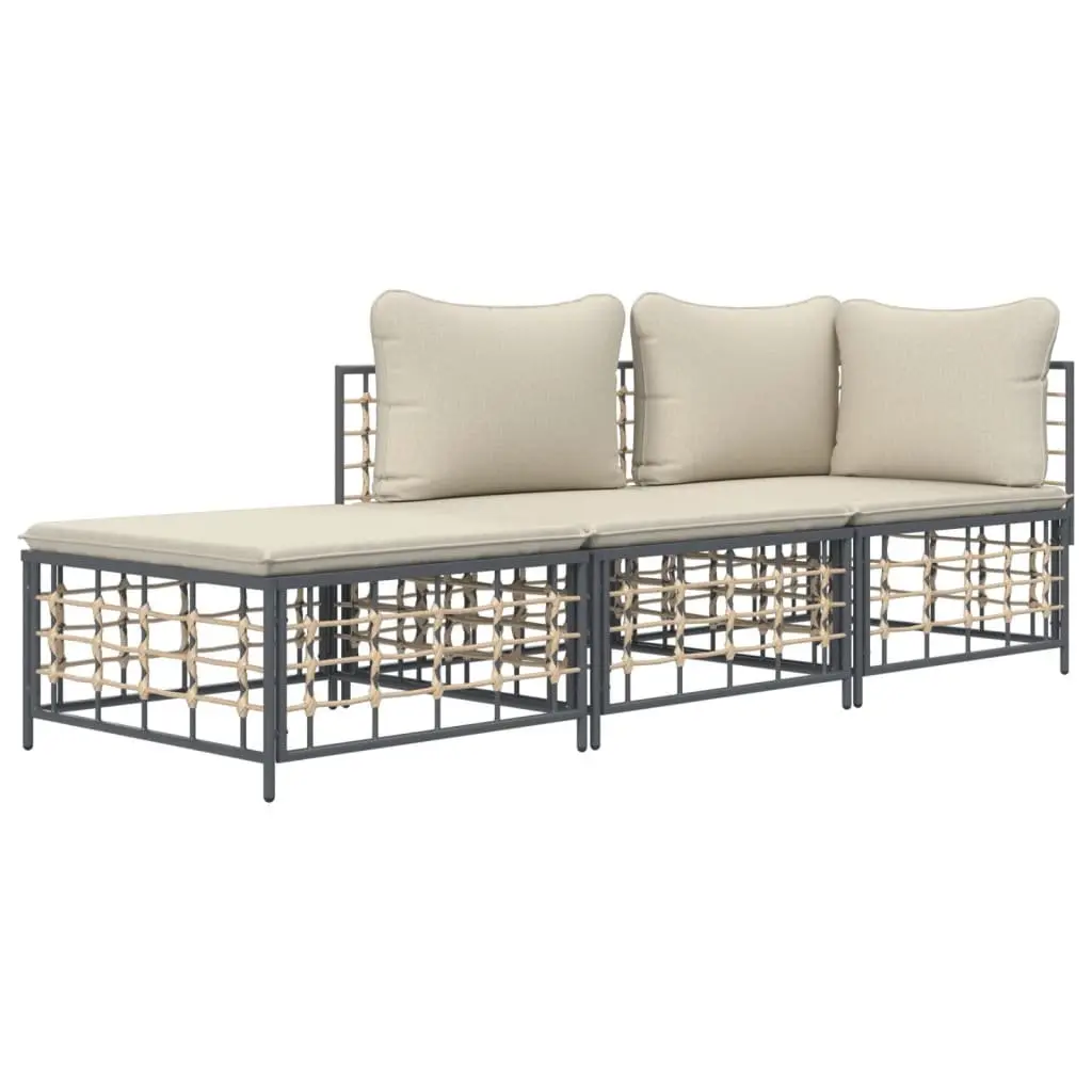 Outdoor Lounge Set Modular Poly Rattan Sofa 3 Piece with Cushions