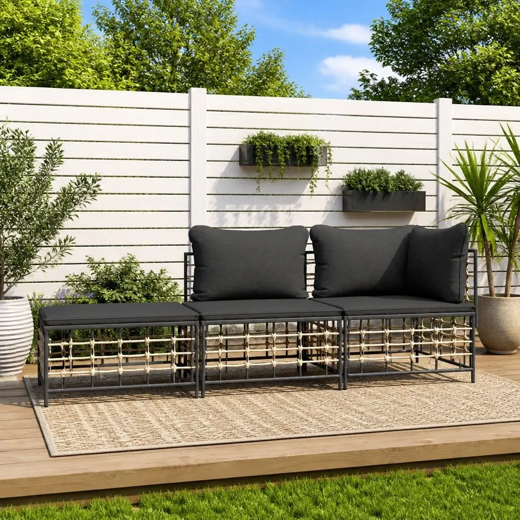 Outdoor Garden Lounge Set Modern Poly Rattan 3 Piece Patio Sofa Seating with Cushions