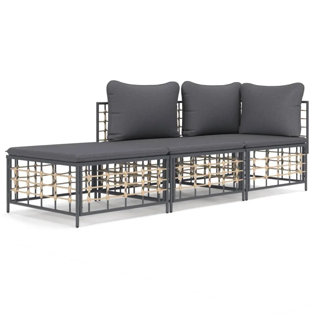 Outdoor Garden Lounge Set Modern Poly Rattan 3 Piece Patio Sofa Seating with Cushions