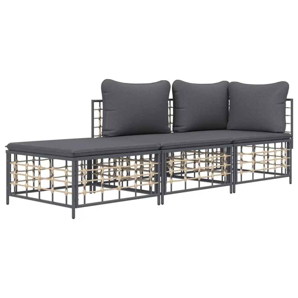 Outdoor Garden Lounge Set Modern Poly Rattan 3 Piece Patio Sofa Seating with Cushions
