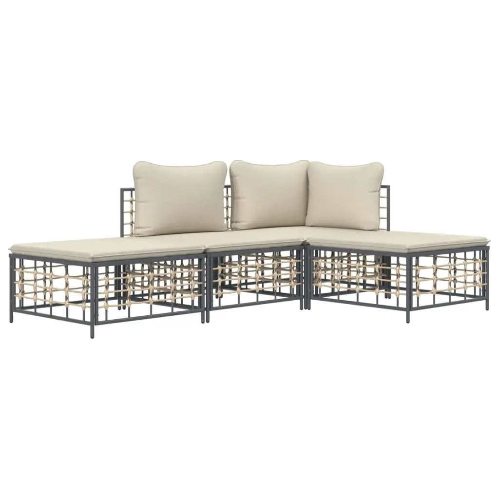 Outdoor Garden Lounge Set Modular Poly Rattan Furniture 4 Piece Anthracite