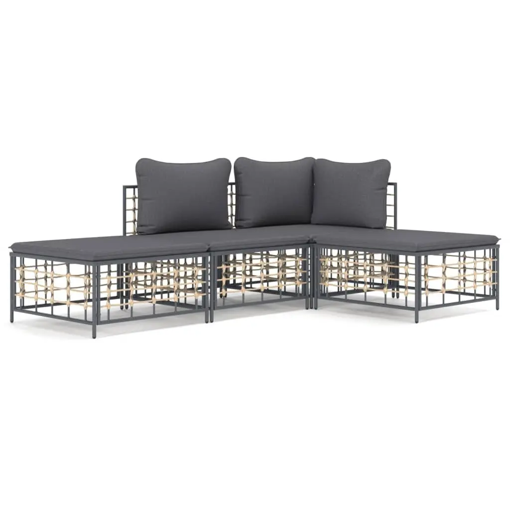 Garden Lounge Set 4 Piece Outdoor Seating Poly Rattan Anthracite with Cushions