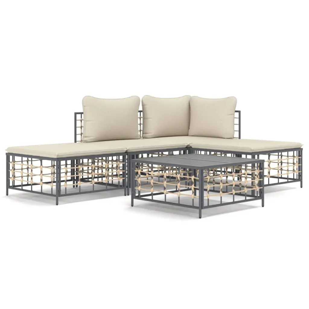 Garden Lounge Set Poly Rattan Outdoor Sofa with Cushions 5 Piece Anthracite