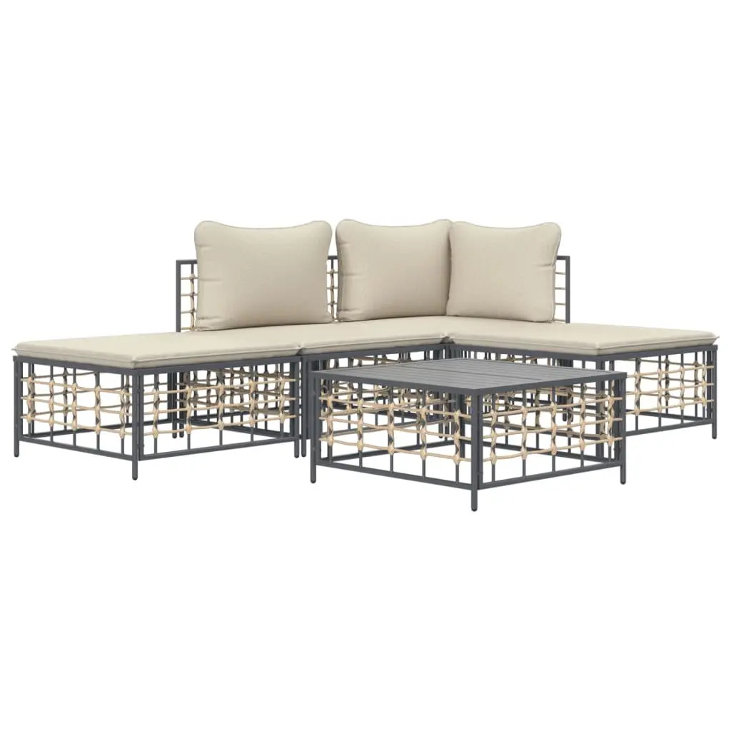 Garden Lounge Set Poly Rattan Outdoor Sofa with Cushions 5 Piece Anthracite