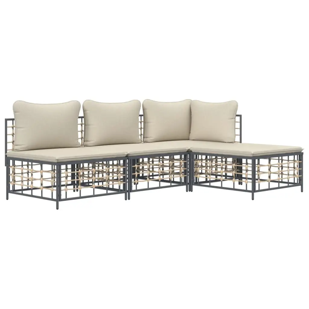 Outdoor Garden Lounge Set 4 Piece Poly Rattan Modular Sofa with Cushions