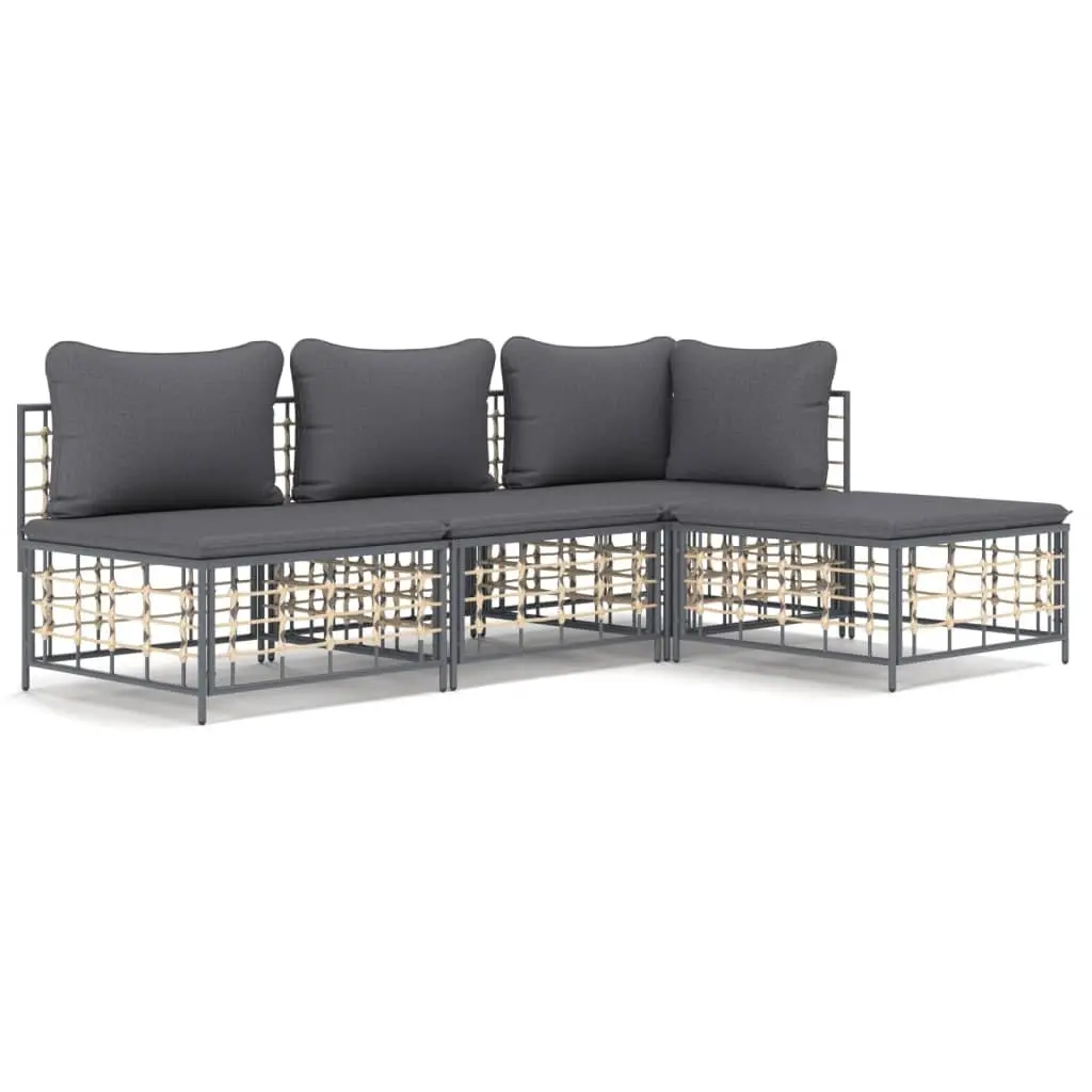 Outdoor Garden Lounge Set 4 Piece Poly Rattan Sofa with Cushions Anthracite