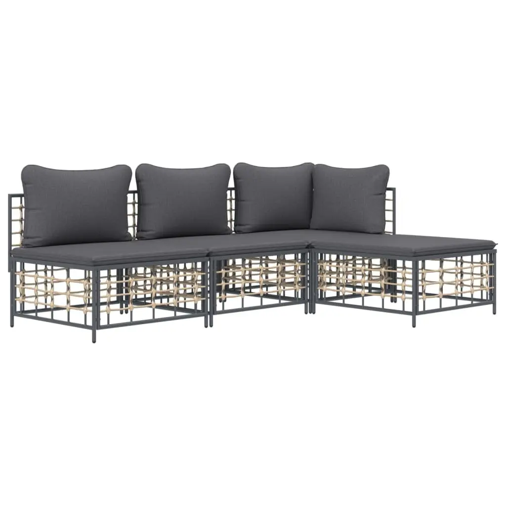 Outdoor Garden Lounge Set 4 Piece Poly Rattan Sofa with Cushions Anthracite