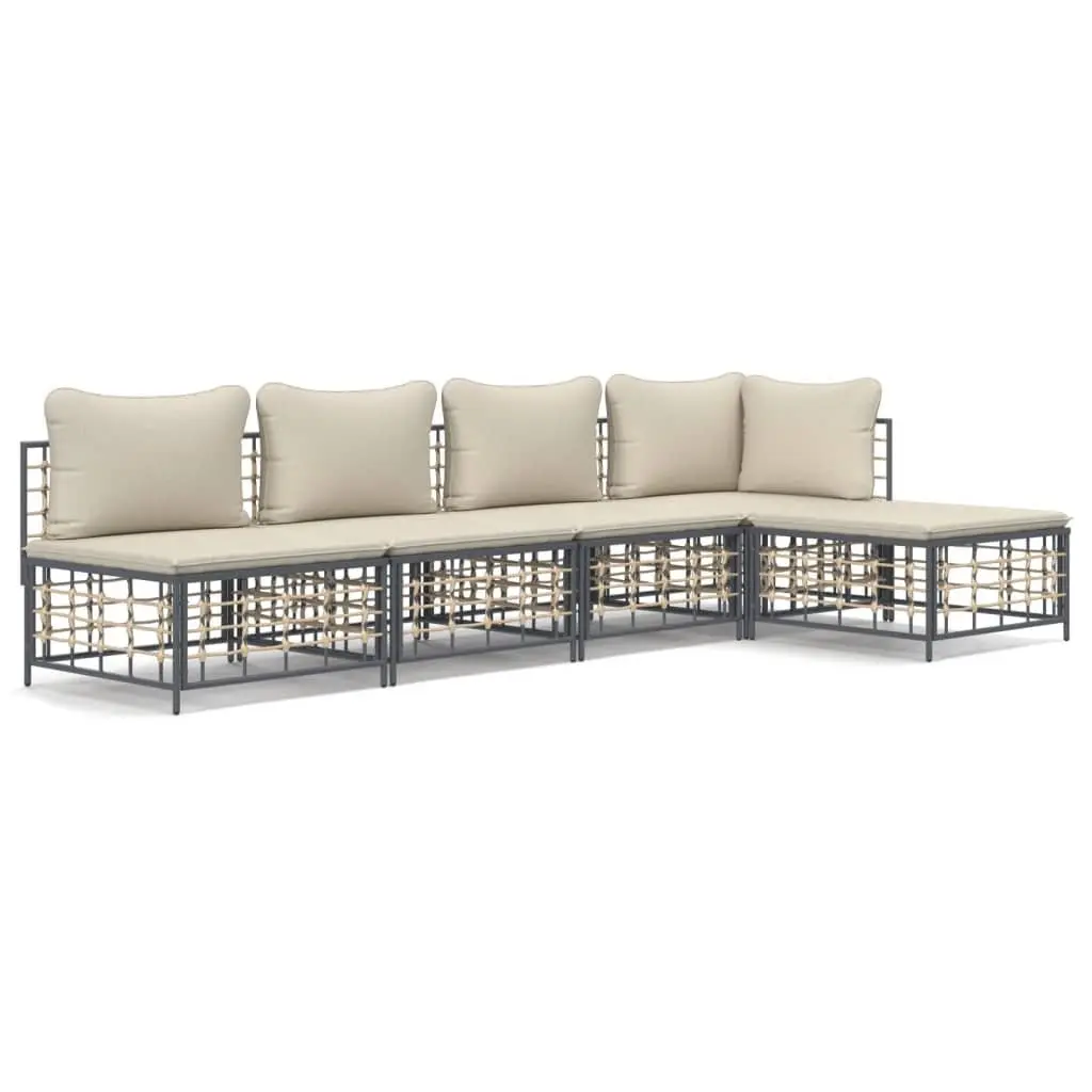 5 Piece Garden Lounge Set Outdoor Sofa Sectional with Cushions Anthracite