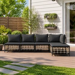 5 Piece Garden Lounge Set Outdoor Seating Anthracite Poly Rattan with Cushions