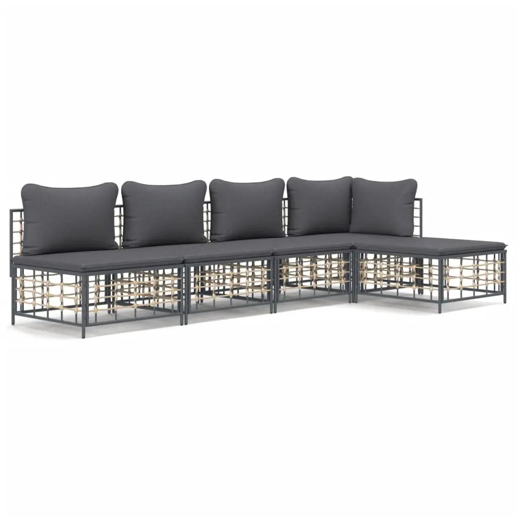 5 Piece Garden Lounge Set Outdoor Seating Anthracite Poly Rattan with Cushions