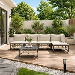 6 Piece Garden Lounge Set Outdoor Sofa Seating Anthracite Poly Rattan with