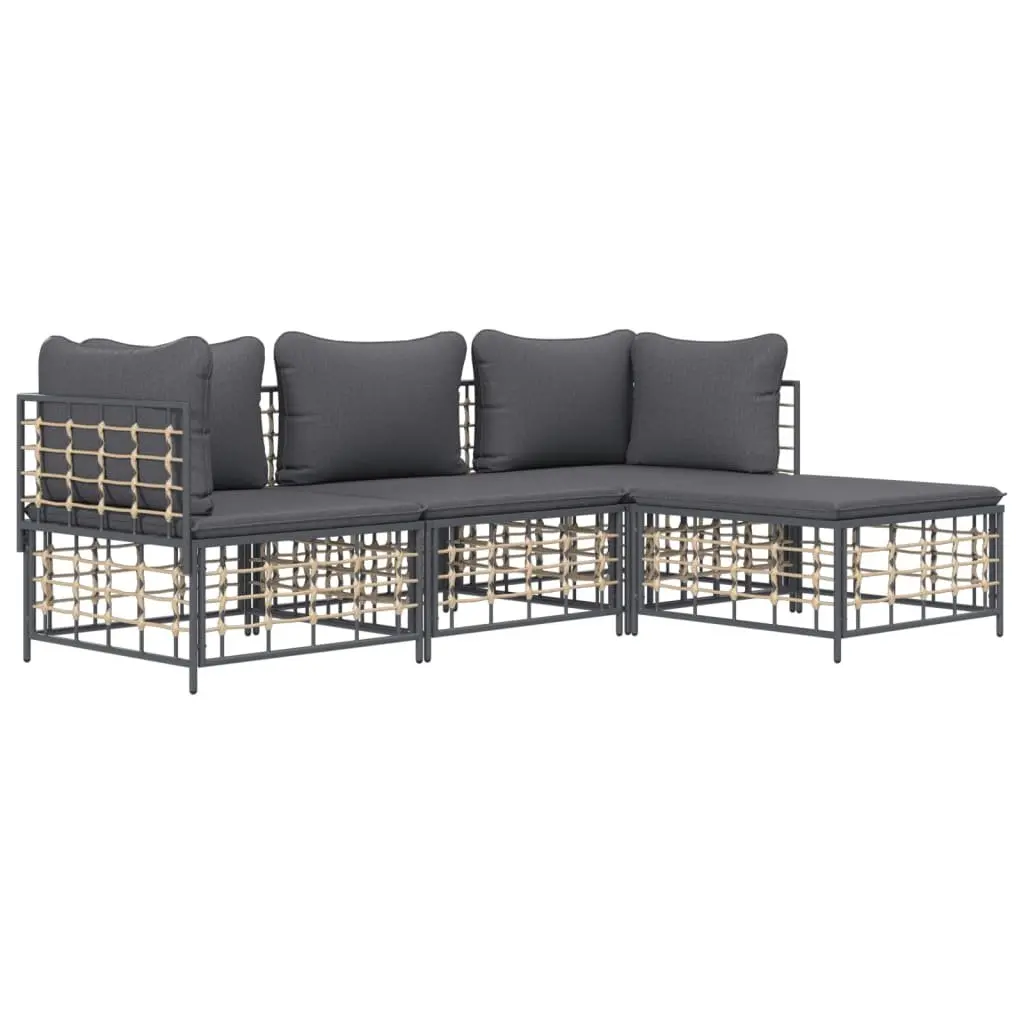 4 Piece Garden Lounge Set Weather-Resistant Poly Rattan with Cushions Anthracite