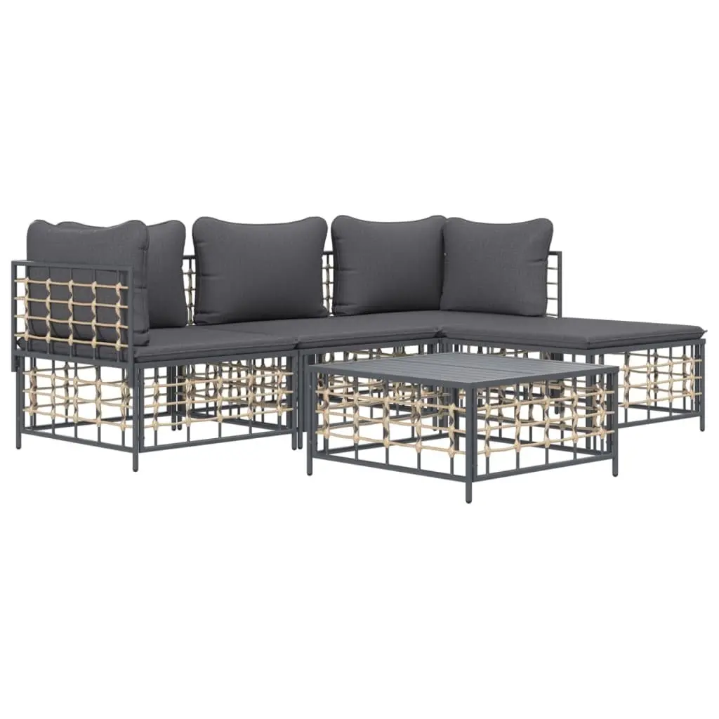 Outdoor Lounge Set Poly Rattan with Cushions 4 Piece Anthracite