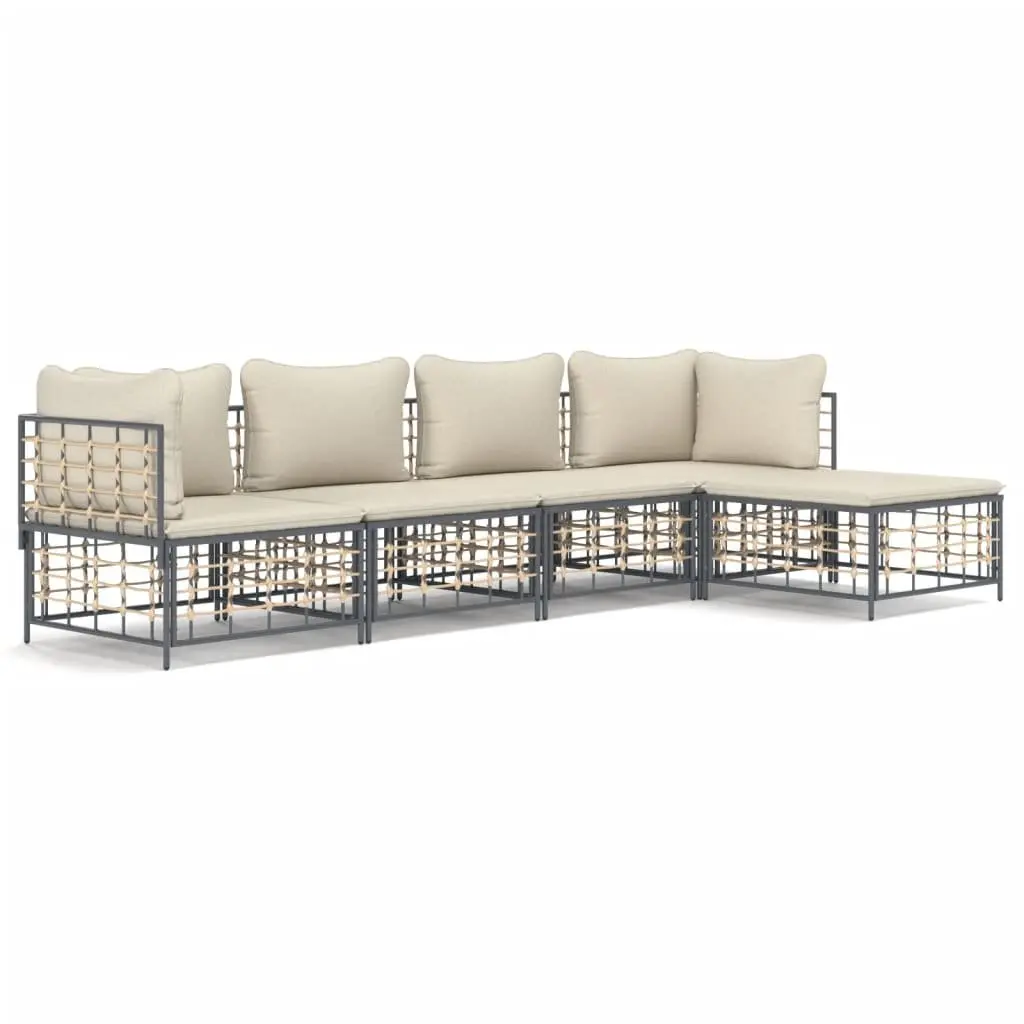 5 Piece Garden Lounge Set Outdoor Sofa Seating Anthracite Poly Rattan Cushions