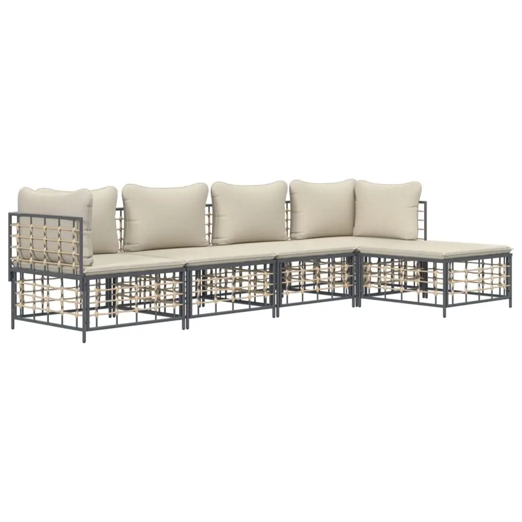 5 Piece Garden Lounge Set Outdoor Sofa Seating Anthracite Poly Rattan Cushions