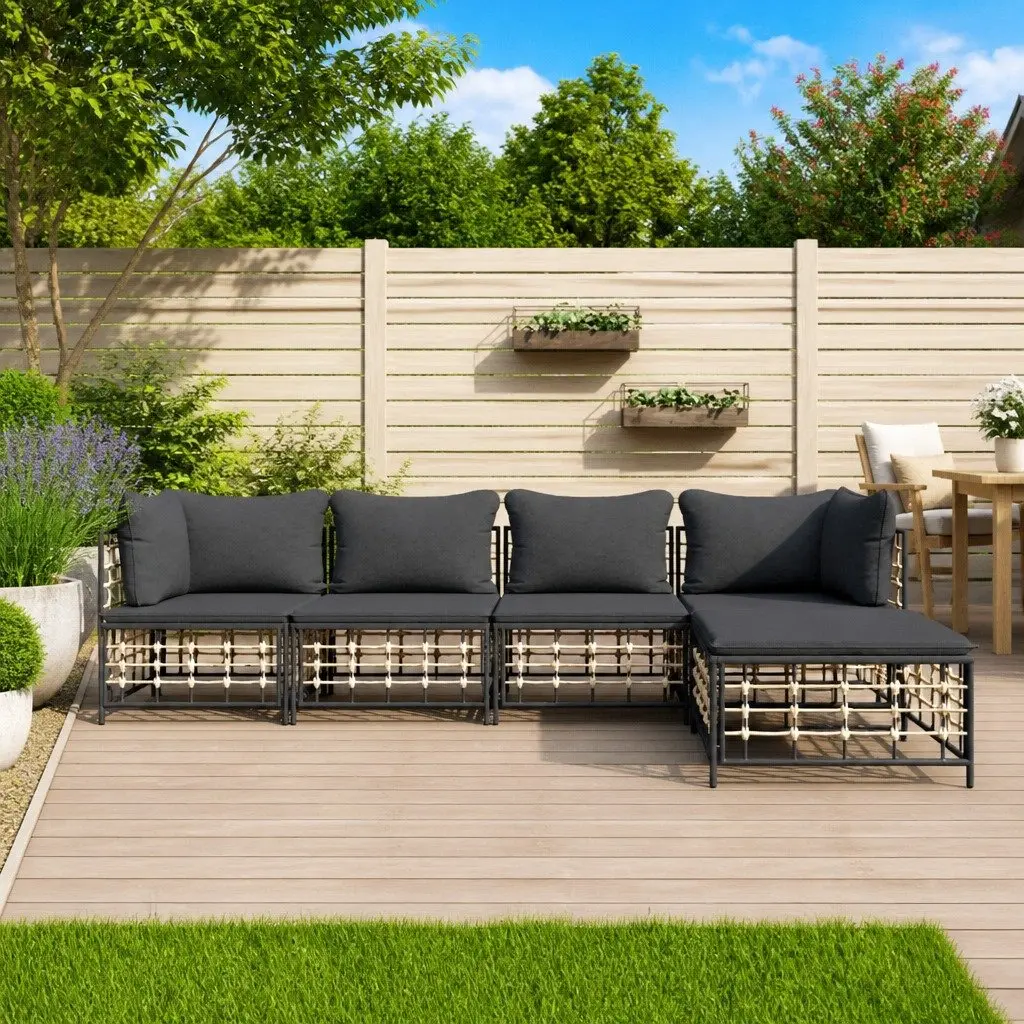 5 Piece Garden Lounge Set Anthracite Poly Rattan Outdoor Furniture
