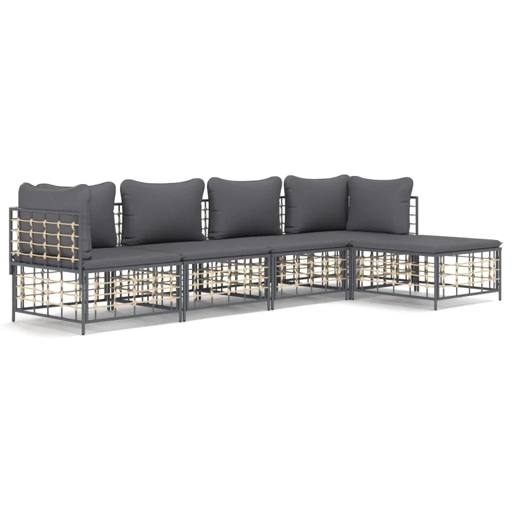 5 Piece Garden Lounge Set Anthracite Poly Rattan Outdoor Furniture