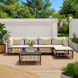 Outdoor Lounge Set 6 Piece Garden Seating Poly Rattan Furniture with Cushions
