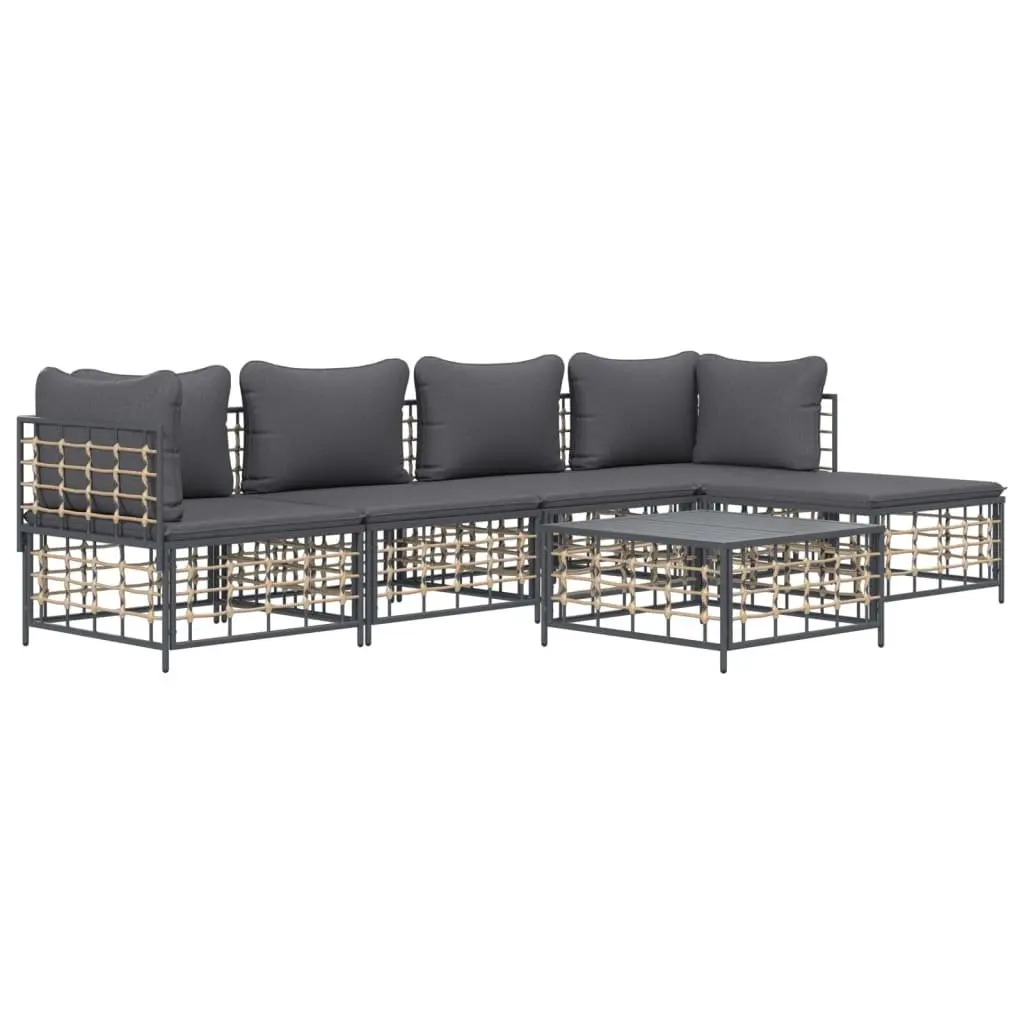 6 Piece Outdoor Lounge Set Garden Furniture Anthracite Poly Rattan Sofa Cushions