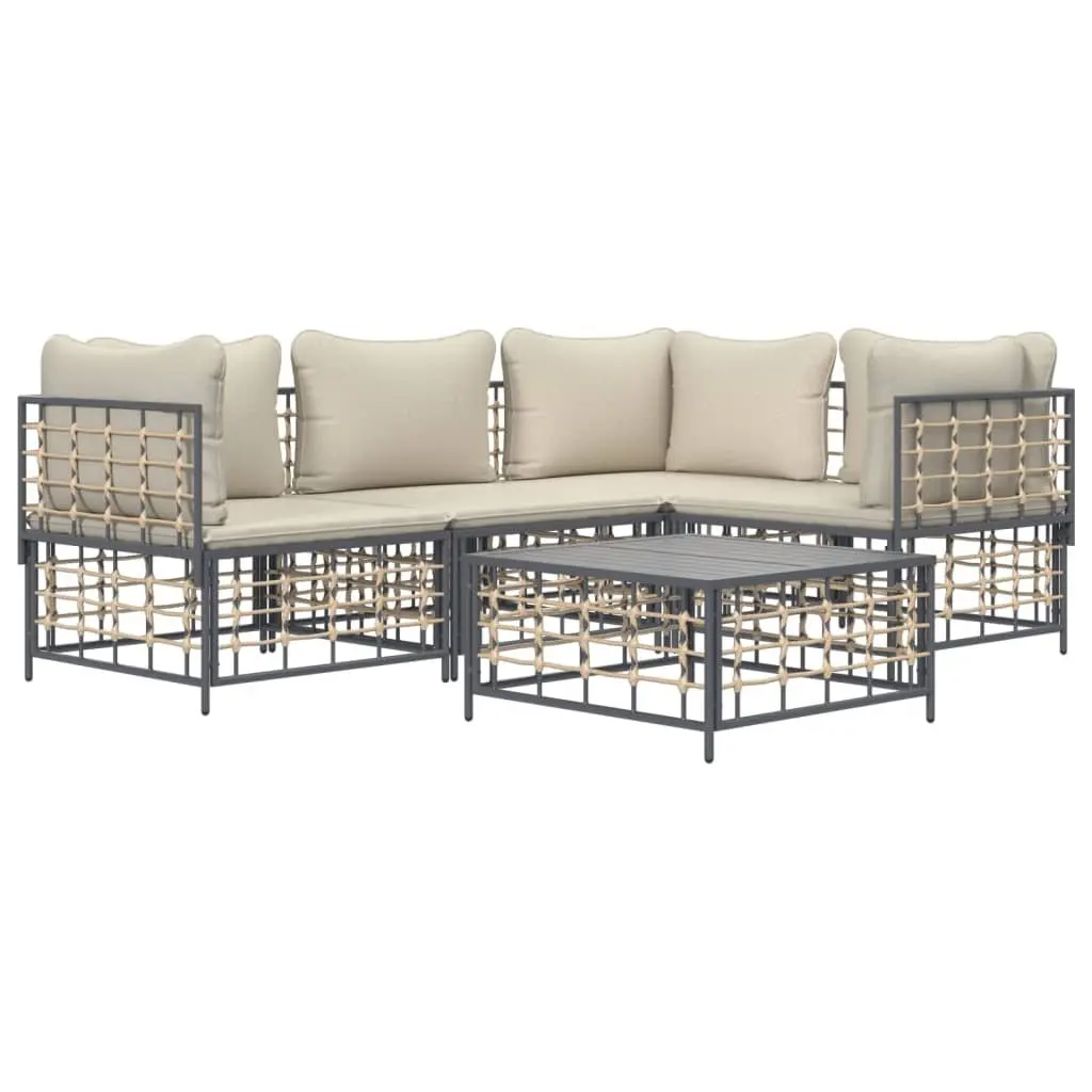 Outdoor Lounge Set 5 Pieces Garden Furniture Poly Rattan Sofa with Cushions
