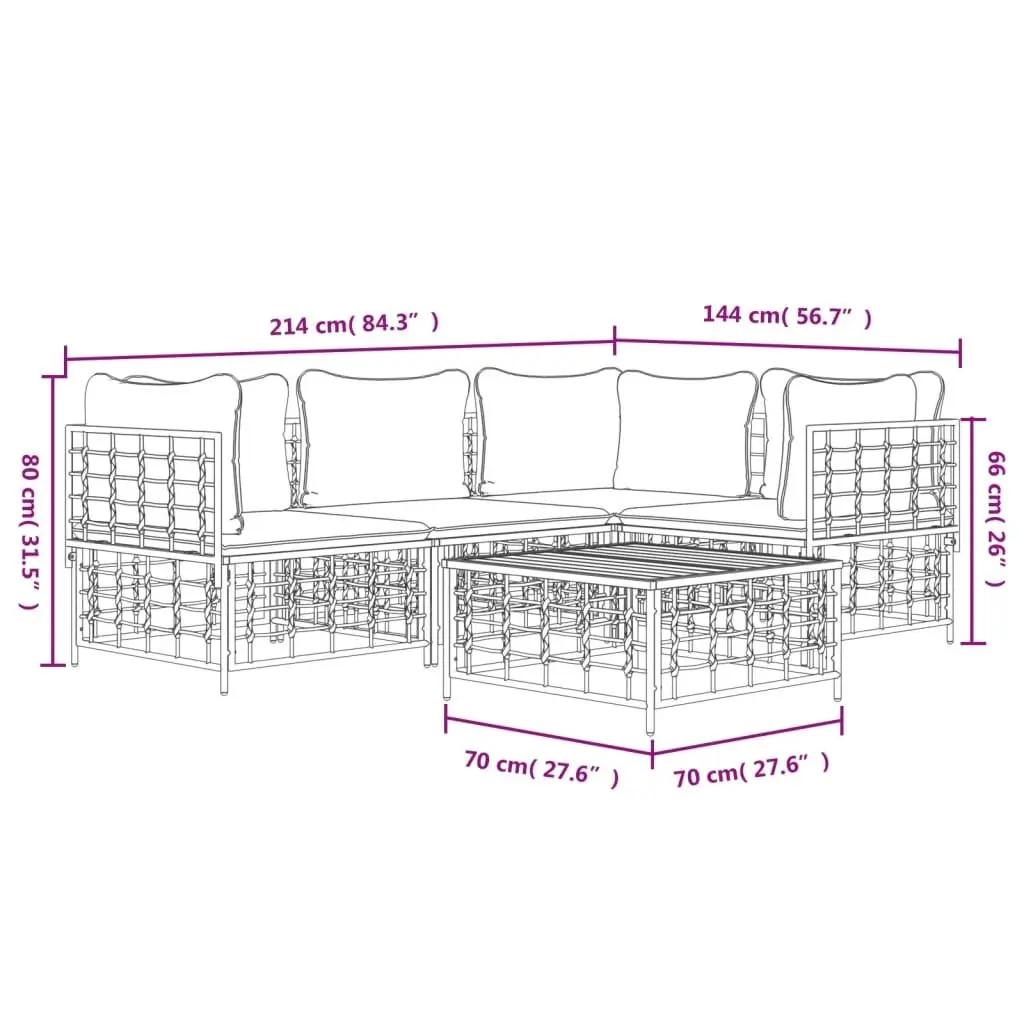 Outdoor Lounge Set 5 Pieces Garden Furniture Poly Rattan Sofa with Cushions