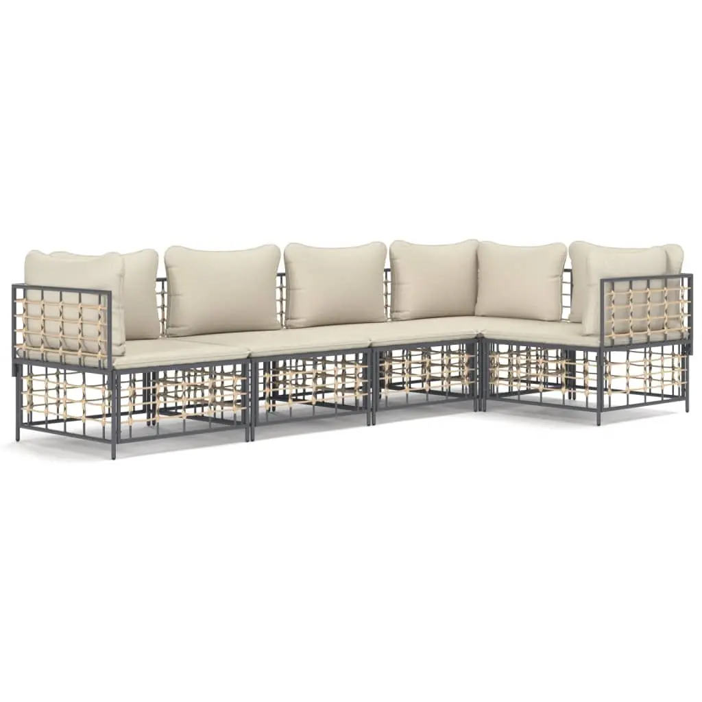 5 Piece Garden Lounge Set Outdoor Seating Poly Rattan Anthracite with Cushions